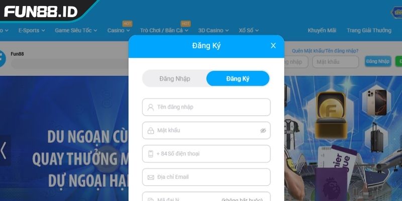 Tìm và nhấp nút đăng ký FUN88